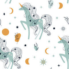 Seamless pattern with unicorn