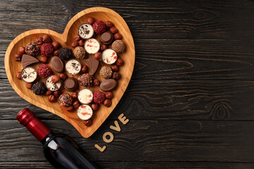 Happy Valentine day composition on wooden background