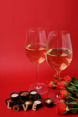 Happy Valentine day composition on red background