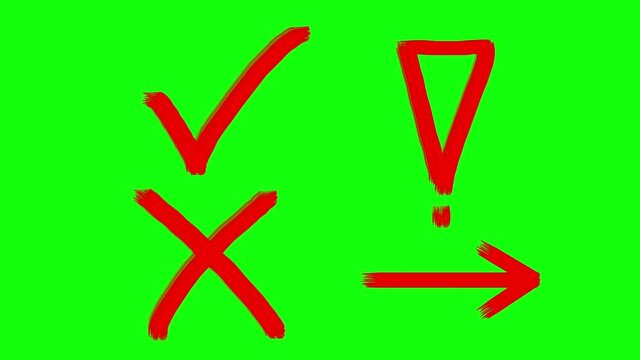arrow, exclamation mark, right and wrong on a green background