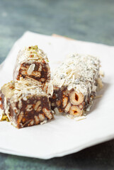 Chocolate salami with grated white chocolate