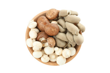 Bowl with champignon mushrooms isolated on white background