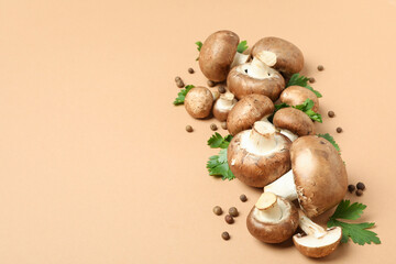 Concept of tasty food with champignon on beige