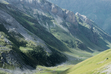 Fototapeta premium View of the valley of the Kyafar-Agur river, tourist resort of Arkhyz.