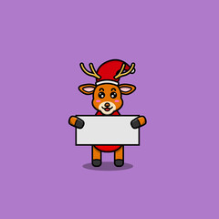 Cute Baby Santa Deer Character With Blank Paper. Character, Mascot, Icon, and Cute Design.