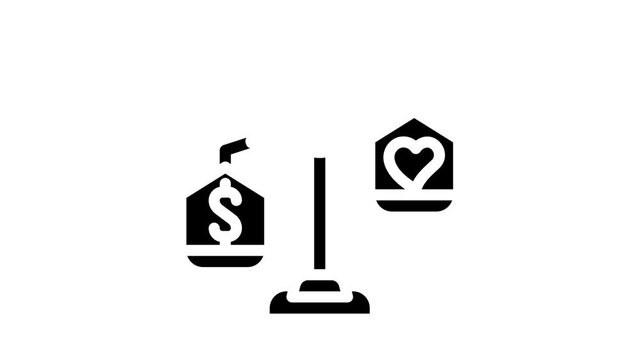 choosing between conscience and money animated glyph icon choosing between conscience and money sign. isolated on white background