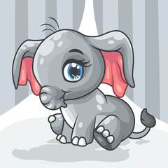 Obraz premium Cartoon cute little elephant kid sitting smiling
