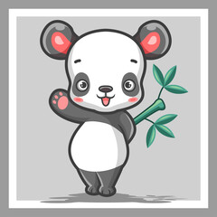 Obraz premium Cartoon cute little panda smiling standing waving