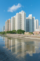 High rise residential building of public estate in Hong Kong city - 474704352