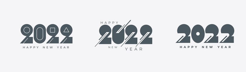 Set 2022 Happy New Year logo text black color. 2022 number design template.