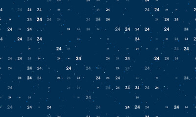 Seamless background pattern of evenly spaced white around the clock symbols of different sizes and opacity. Vector illustration on dark blue background with stars