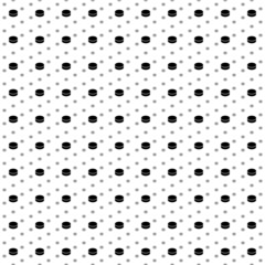 Square seamless background pattern from geometric shapes are different sizes and opacity. The pattern is evenly filled with black hockey pucks. Vector illustration on white background