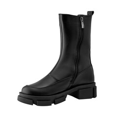 Black leather female boots isolated on white background, copy space