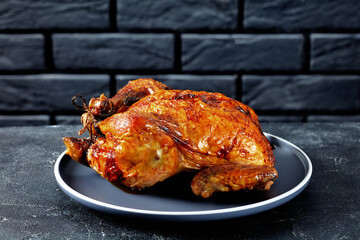 whole roast chicken, turkey on a plate