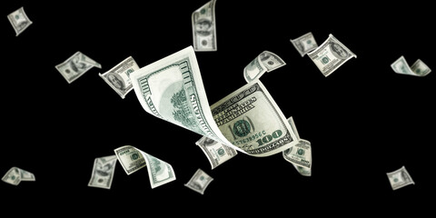Fototapeta na wymiar Us dollar bill. Washington American cash. Falling usd money background.