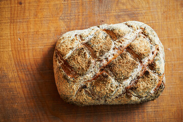 Naturally fermented rye bread on the table