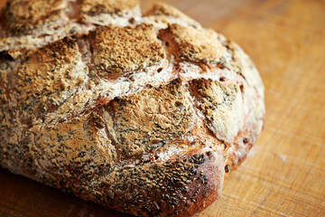 Naturally fermented rye bread on the table