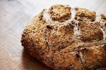 Naturally fermented rye bread on the table