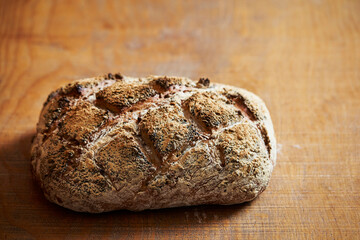 Naturally fermented rye bread on the table