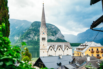 Fototapeta premium bell tower close up hallstatt austria