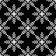 Branch snowflakes, winter seamless pattern, Christmas black-white background