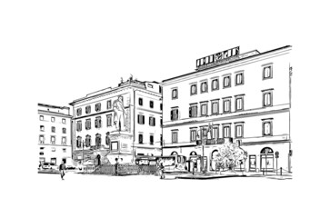 Building view with landmark of Livorno is the 
city in Italy. Hand drawn sketch illustration in vector.