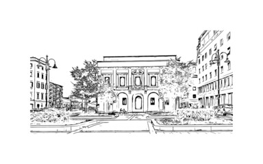 Building view with landmark of Livorno is the 
city in Italy. Hand drawn sketch illustration in vector.