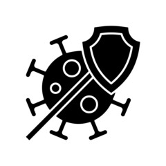 Covid black glyph icon. Financial coverage of coronavirus treatment. Healthcare insurance policy. Protection during pandemic. Silhouette symbol on white space. Vector isolated illustration