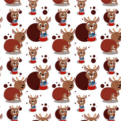 Obraz premium seamless pattern christmas deer carries a big bag with gifts for santa claus