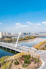 Winter scenery of Matouqin Bridge and Ruyi Development Zone in Hohhot, Inner Mongolia, China