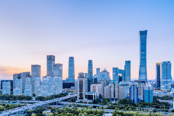 Dusk scenery of CBD buildings in Beijing, China
