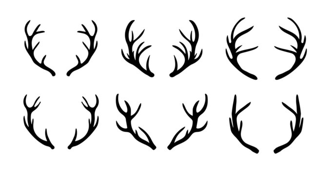 Black silhouettes of deer antlers. vector set