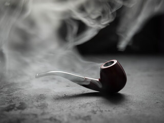 Smoking pipe, tobacco  and smoke on a black background . Relax . Nicotine . Cancer .