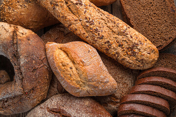 Wheat and whole grain rye bread. Top view.