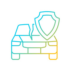 Car damage insurance policy gradient linear vector icon. Road accident insurance policy. Support of auto owners. Thin line color symbol. Modern style pictogram. Vector isolated outline drawing