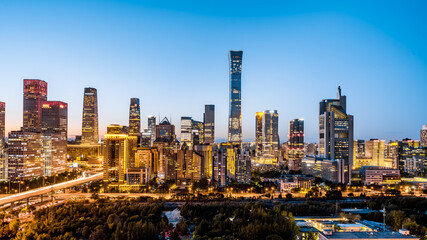 Night view of high-rise buildings in the Central Business District of Beijing, China