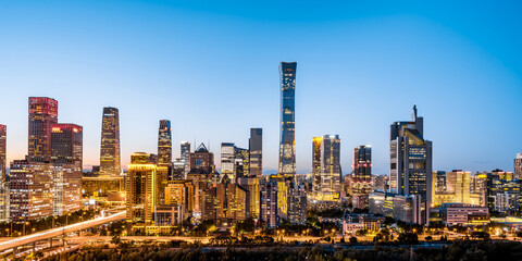 Fototapeta na wymiar Night view of high-rise buildings in the Central Business District of Beijing, China