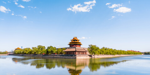 Sunny view of the corner tower of the Forbidden City, Beijing, China
