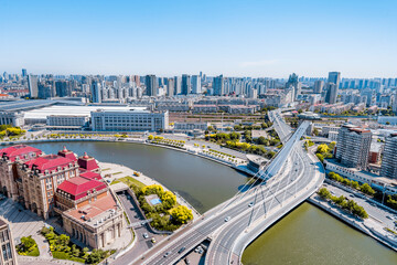 Scenery of Tianjin Bridge and high-rise buildings in China © Govan