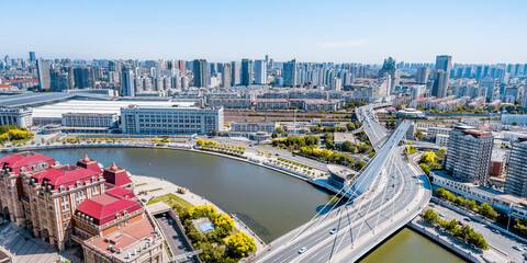 Scenery of Tianjin Bridge and high-rise buildings in China © Govan