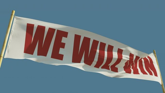 We will win transparency banner on blue sky background, isolated
