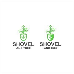 shovel plant logo design .green farm agriculture  seed design vector