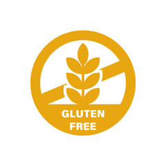 Gluten-free icon. Vector round icon isolated on a white background. Yellow icon with wheat spikelets and circular text