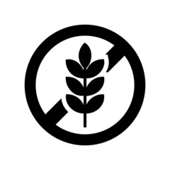 Gluten-free food allergenic product diet label flat vector icon for apps and websites. Black icon isolated on white background