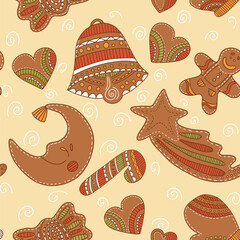 Gingerbread colourful doodle for New Year and Christmas