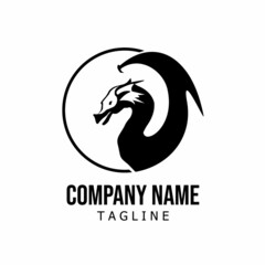 Logo design template, with a dragon head and wing icon in a circle