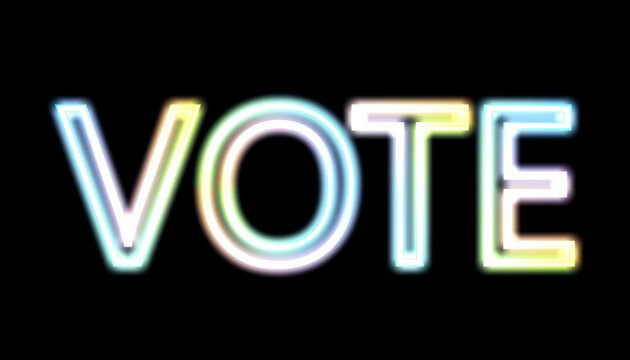 VOTE, neon text . Elections and democracy concept. 3D render.