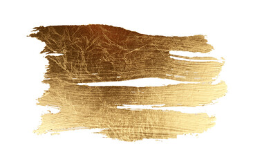 Grunge Gold and bronze glitter color smear painting on white. Abstract glow shiny background.