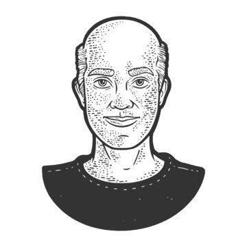 recommend clip art: balding man sketch engraving vector illustration. T-shirt apparel print design. Scratch board imitation. Black and white hand drawn image.