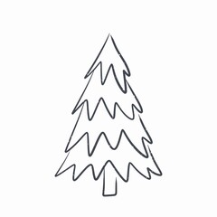 Collection of hand drawn winter trees, black line